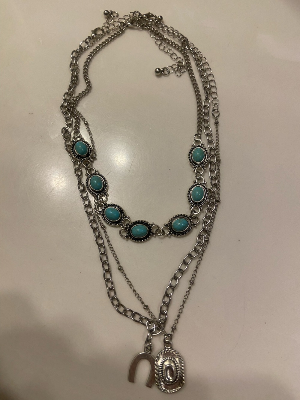 Turquoise Oval Multi-Chain Statement Necklace - Women Jewelry
